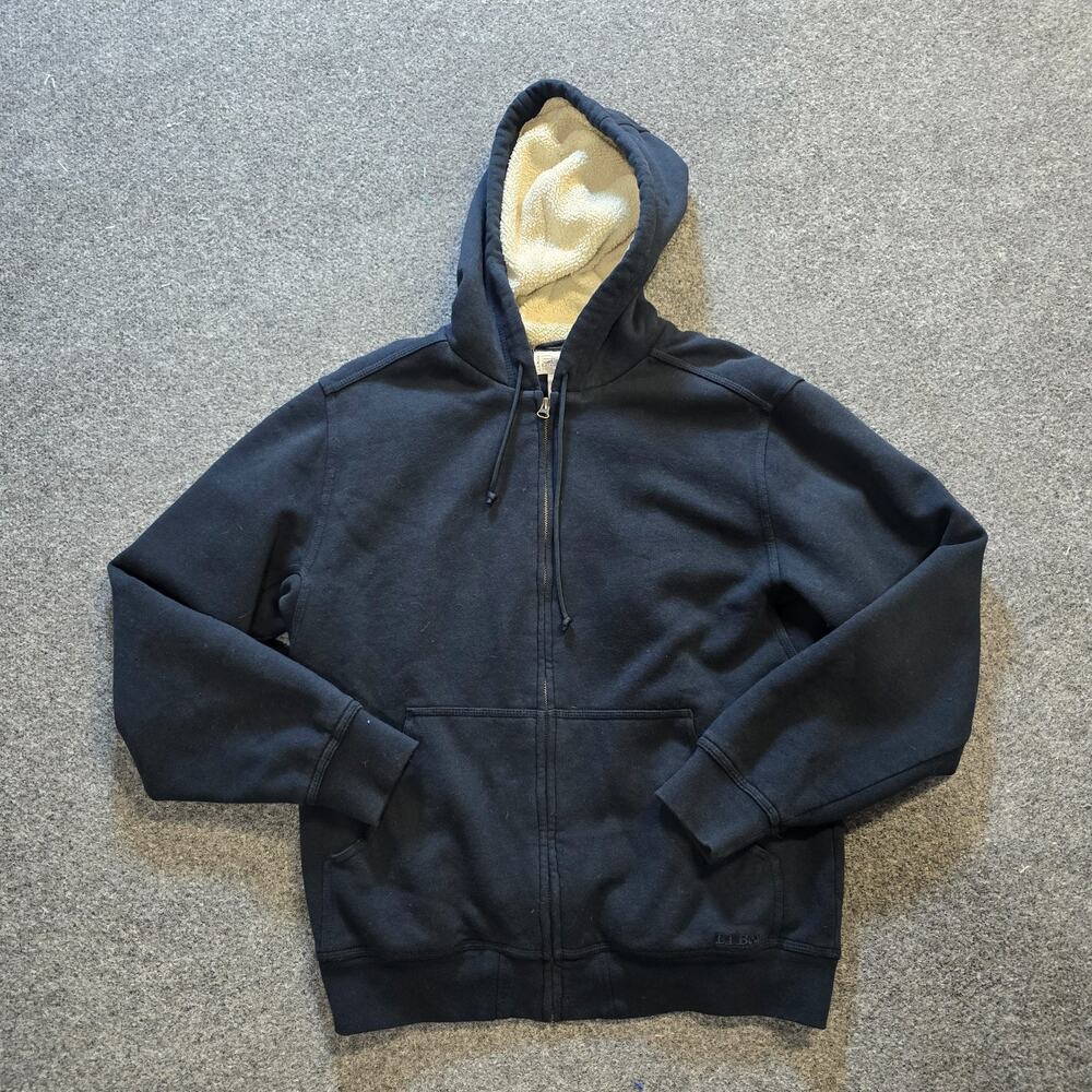 LL Bean Sweatshirt Mens Size Small Black Hoodie Full Zip Katahdin Fleece Lined